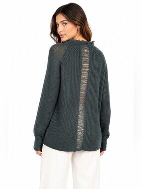 Anthropologie AMADI Mohair Blend Frayed Neck Knit Sweater M NWT